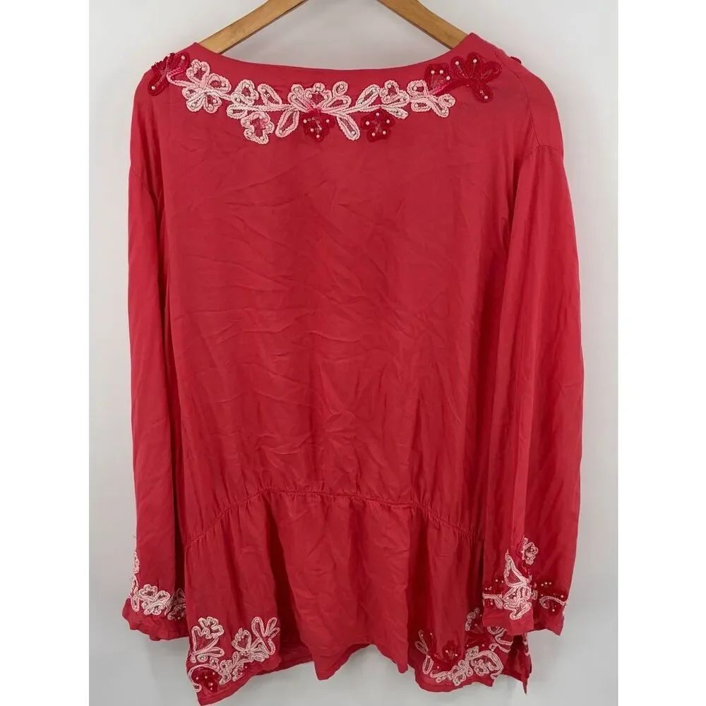 Soft Surroundings coral floral crush embroidered tassel tunic blouse women’s 3X - Picture 6 of 6